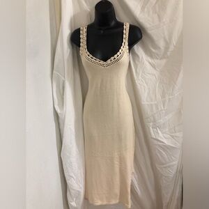 Cream crochet trim sweetheart neckline cotton bodycon knit dress size medium new